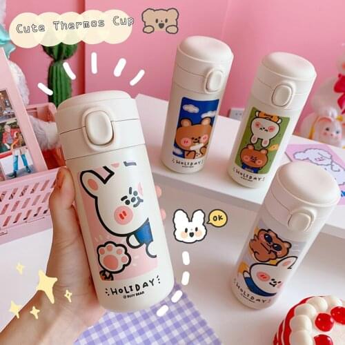 Kawaii Rabbit Thermos Bottle Creative 304 Stainless Steel Flask Vacuum Mug Women Travel Cup Fashion Water Bottles for Girls
