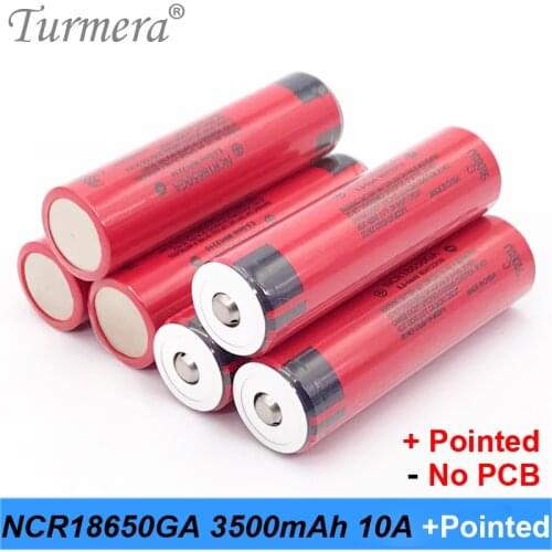 Turmera NCR18650GA 3500mAh 3.6v 10A with pointed(NO PCB) 18650 Battery for electric bike, flashlight,power bank use 2019 new ma6