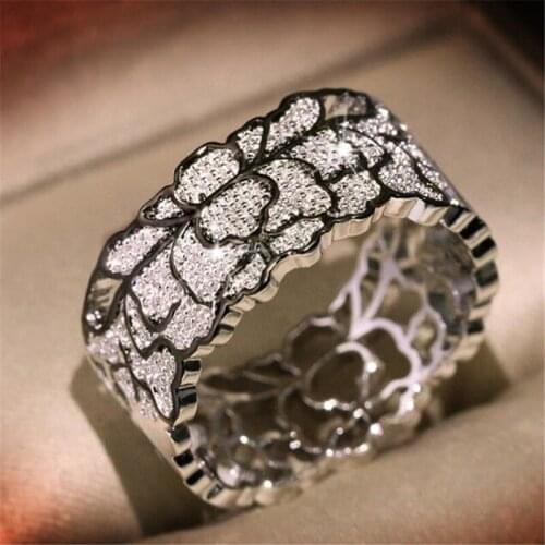 Creative Hollow Out Lace Flower Pattern Silver Color Ring Ladies Knuckle Ring Accessories Retro Womens Jewelry