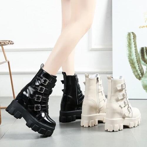 Inner increase Martin boots womens single boots new wild fashion casual British trend wedges with ankle boots X813