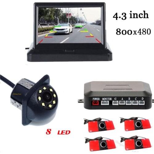 Car Parking Assist 3in1 HD 4.3 "monitor and 8 LED Night Vision Metal Rear View Camera and 16mm Sensor Car Video Parking Sensor