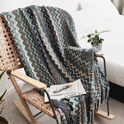 130*170cm Strip pattern Nordic ins fringed knitted Vintage blanket Couch hotel lunch break leisure blanket Home Tapestry