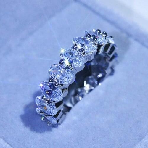 Womens Fashion Luxury 925 Silver Synthetic Diamond Ring Engagement Wedding Gift Jewelry Ring Wholesale