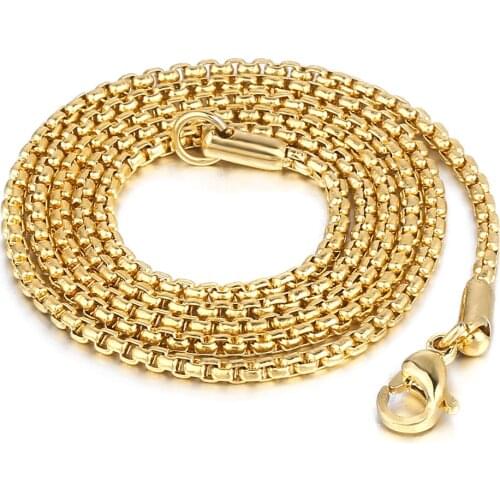 Davieslee Rose Gold Silver Color Box Link Necklace For Women Men Stainless Steel Chain Necklace Mens Wholesale Jewlery DLKN385