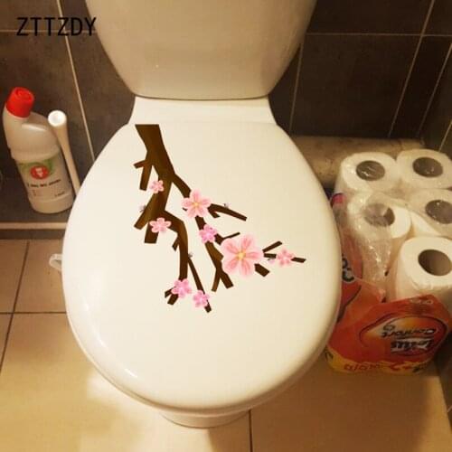 ZTTZDY 21.6*23.8CM Cartoon Plum Branch Creative Toilet Sticker Home Decor Wall Decal T2-0594