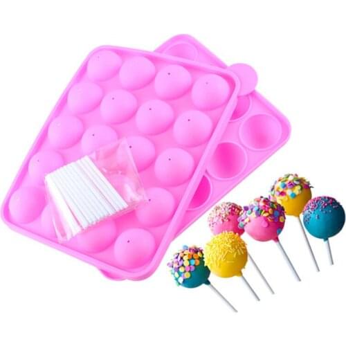 1PC 20 Holes DIY Silicone Chocolate Mold Pop Lollipop Mold Cake Stick Cupcake Mould Lollipop Sphere Maker Baking Mold Ice Tray