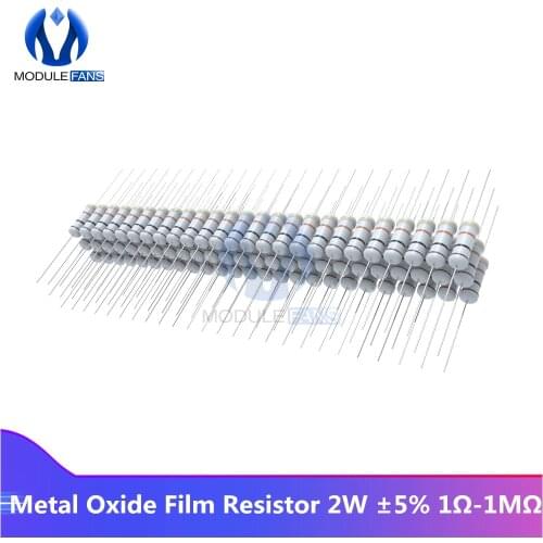 100PCS +5% -5% Metal Oxide Film Resistor 5% 2W 1R-1M 1K 2.2K 4.7K 5.1K 6.8K 10K 15K 22K 47K 100K Resistance Diy Electronic Ohm