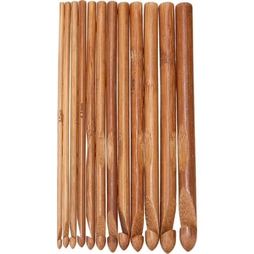 12pcs Bamboo Crochet Hook 6''DIY Knitting Needle Handle Home Knitting Weave Yarn Crafts Tools 3/3.5/4/4.5/5/5.5/6/6.5/7/8/9/10mm