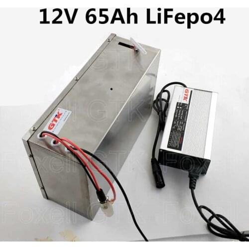 12V 65Ah 60Ah LiFepo4 battery pack for electric motorcycle telecom backup power golf carts automobile solar home storage+charger