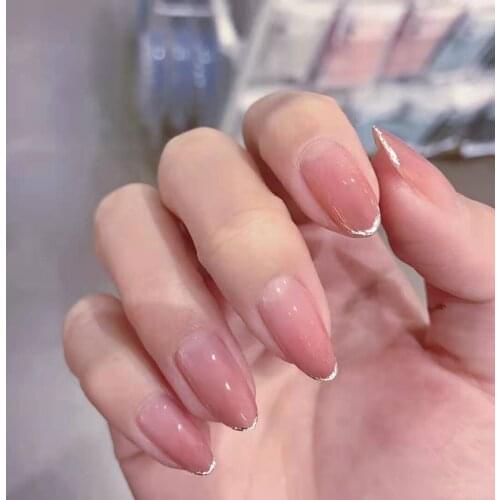 24pcs Pointed French Phnom Penh Glitter Fake Nails Full cover Fake Nails Glue DIY Manicure Nail Art Tools