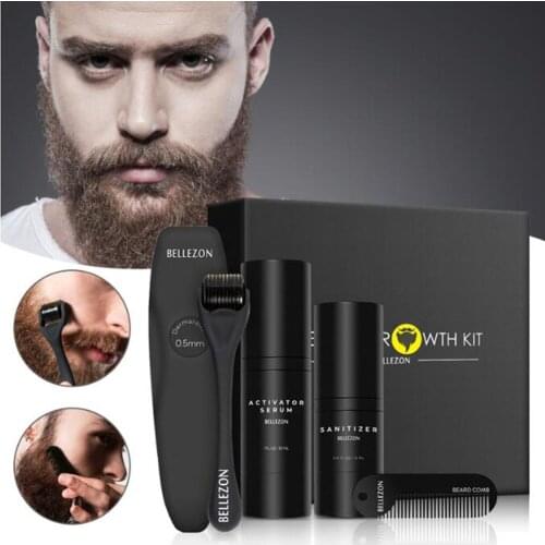 4 Pcs/set Beard Growth Kit Mens Hair Growth Enhancer Set Beard Growth Essentital Oil Facial Beard Care Set Best Gift for Men