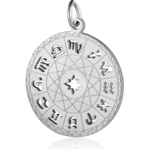 5pcs 201 Stainless Steel Pendants Charms Constellation Zodiac for Jewelry Making DIY Bracelet Necklace Supplies 22.5x19.5x1mm