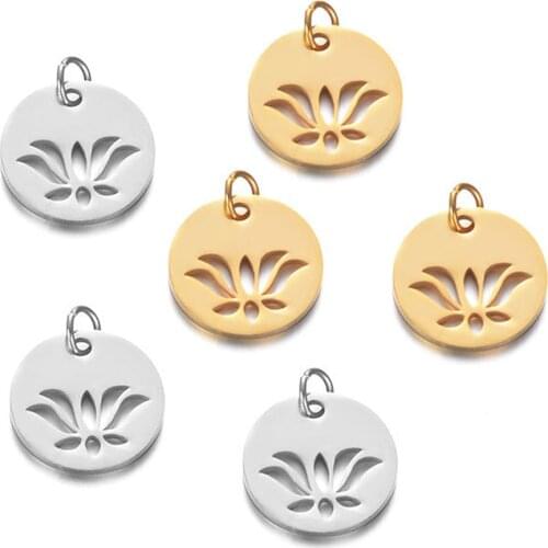 5Pcs Stainless Steel Hollow Lotus Pendant Exquisite Charm DIY Necklace Bracelet Jewelry Making Findings Accessories Wholesales