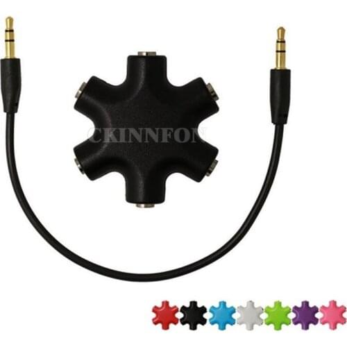 500Pcs/Lot Snowflake 6 Way 3.5mm Audio Earphone Headphone Splitter Audio Headset Adapter with Auxiliary Cable Universal 7 Colors