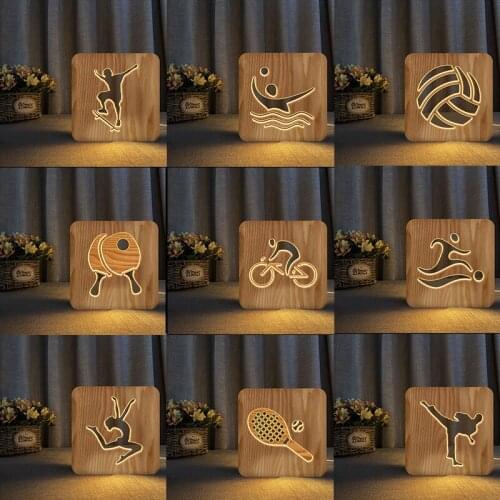 Acecorner LED USB Night Light Wooden Skateboard Volleyball sports Lamp Novelty Kid Bedroom 3D Decoration Table Lights Child Gift