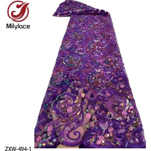 African Sequins Lace Fabric High Quality Lace French Sequence Tulle Lace Nigerian Lace Fabrics for Wedding Party ZXW-494