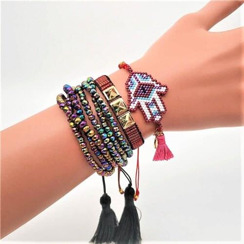 Rttooas MIYUKI Bracelet Fashion Rivet Jewelry Women Pulseras Mujer Moda 2020 Hamsa Fatima Friendship Charm Bracelets