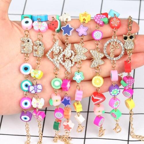 21cm Sweet Fruit Charms Beads Pearl Chain Bracelet Polymer Clay Bracelet New Design Love Star Jewelry For Girl Women Gift