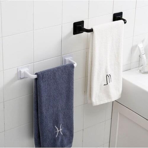 Black Plastic Wall Mounted Bathroom Towel Bar Self-adhesive Towel Rack Towel Ring Bathroom Supply