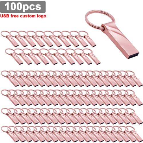 100pcs/lot Free Logo USB Flash Drive 128GB 64GB 32GB 16GB 8GB Metal Pen Drive Pendrive 128 64 GB USB Flash Memory Cle USB Stick