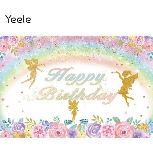 Yeele Floral Elves Rainbow Gold Glitters Girl Birthday Party Photography Backdrop Photographic Backgrounds For Photo Studio