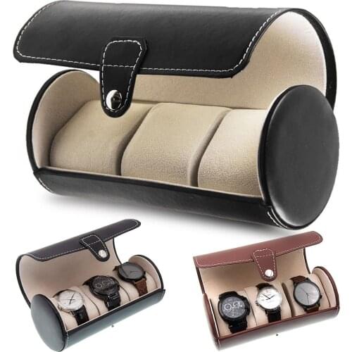 PU Leather 3 Grids Watch Box Travel Roll Watch Case Holder Organizer Display Storage Box Jewelry Collection Case Watch Stand D30