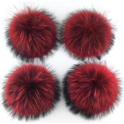 Hot Sale 100%Natural Raccoon Fluffy Pompons Hats DIY Real Fur Big Fluffy Dyeing Pom Pom Ponpon Fur Caps Beanies 13-14cm