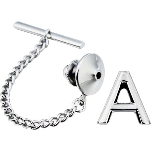 HAWSON Tie Tacks for Men A-Z 26 Letters Imitation Rhodium Tie Tacks Tie Pin with Chain Initial and Impressing Choice for Gift