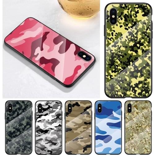 Camouflage Army For Apple iPhone 12 11 8 7 6 6S XS XR SE X 2020 Pro Max Mini Plus Tempered Glass Phone Case