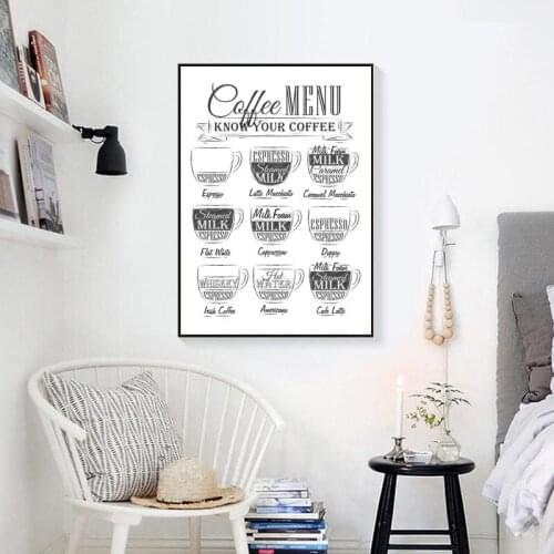 Canvas painting poster coffee menu wall picture art print black and white art canvas painting cafe poster wall art decoration