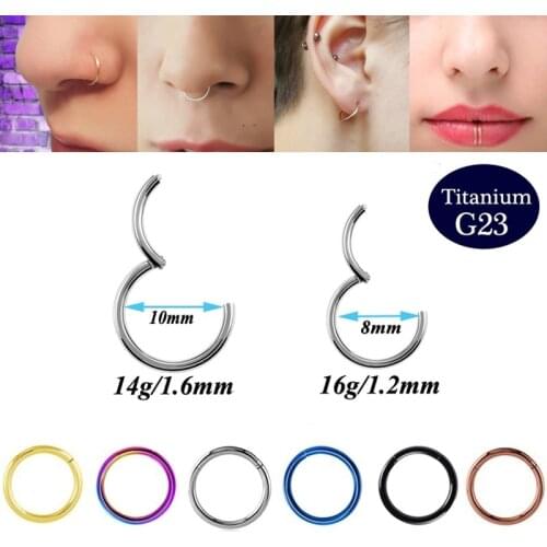 1pc G23 Titanium Nose Ring Septum Piercing Clicker Hoop Segment Hinged Tragus Cartilage Ear Lip Rings Women Body Jewelry 16g 14g