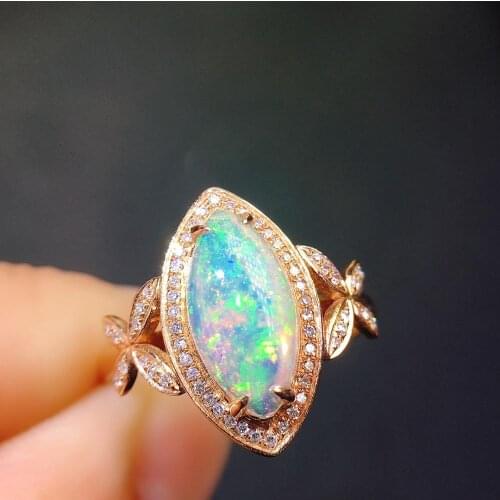 Opal Ring Fine Jewelry Pure 18 K Gold Jewelry 100% Natural Opal Gemstones 1.1ct Diamonds Female Rings for Women Fine Ring