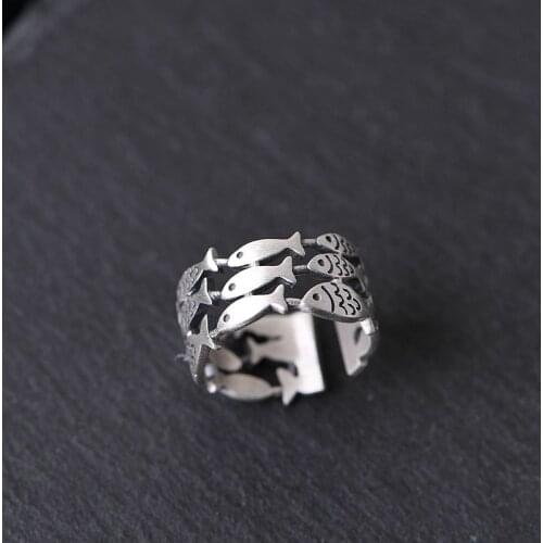 FNJ 925 Silver Animal Fish Ring Original S925 Sterling Silver Rings for Women Jewelry Adjustable USA Size