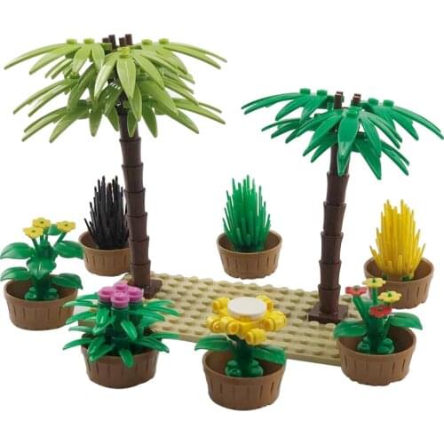 Creator City Big Tree Garden Accessories Building Block MOC Weapon DIY Green Bush Flower Grass Plants Toy Friend Creators Cities