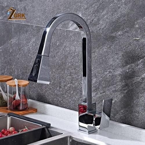 ZGRK Kitchen Faucets Silver Single Handle Pull Out Kitchen Tap Single Hole Handle Swivel 360 Degree Water Mixer Tap Mixer Tap