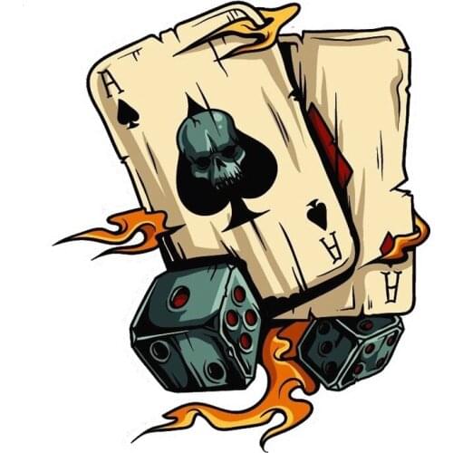 Hot Reflective Cartoon Skull Aces Dice Gambling Waterproof Decorative Car Sticker KK17*14cm Vinyl