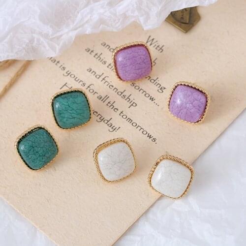 LOVOACC Green White Purple Color Crack Crystal Earrings for Women Vintage Gold Color Alloy Square Geometric Stud Earrings Gifts