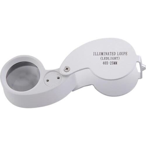 Mini 40X Power Jewelers Magnifier Magnifying Glass Eye Loupe Jewelry Store Silver LED Lights Jeweler Loupe Folding Magnifier