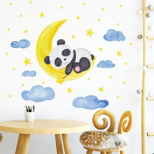 Cartoon animal panda moon cloud creative wall stickers childrens room bedroom background wall decoration stickers