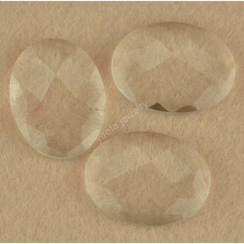 Wholesale 16x21mm Oval Shape Double Cut checkerboard White Color Loose Synthetic Glass Stone Beads Gems For Inlay Jewelry