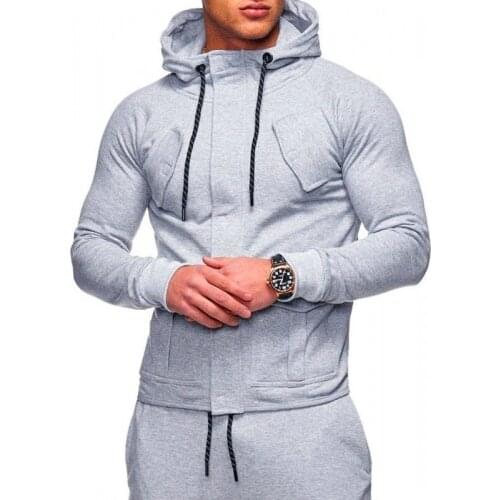 Autumn and Winter New Casual Mens Drawstring Elastic Solid Color Top Loose Sports