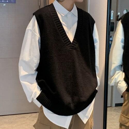 Autumn V-neck Sweater Vest Men Warm Fashion Casual Knitted Pullover Men Korean Loose Sleeveless Sweater Mens Clothes M-2XL