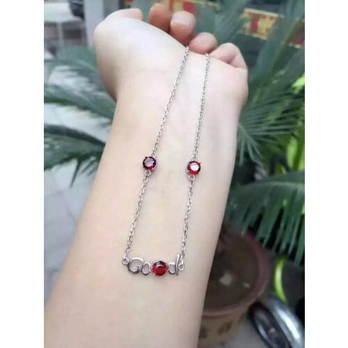 Natural red garnet stone Necklace natural gemstone Pendant Necklace S925 silver Fashion letter good luck women girls Jewelry