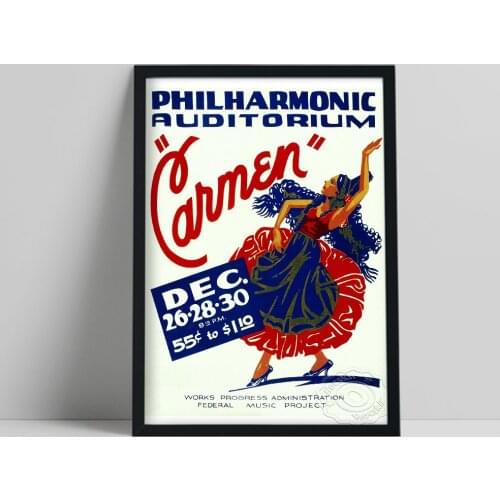 1939 Philharmonic Auditorium Carmen Poster, Dance Federal Music Project Canvas Painting, Vintage Art Red Blue Home Wall Decor