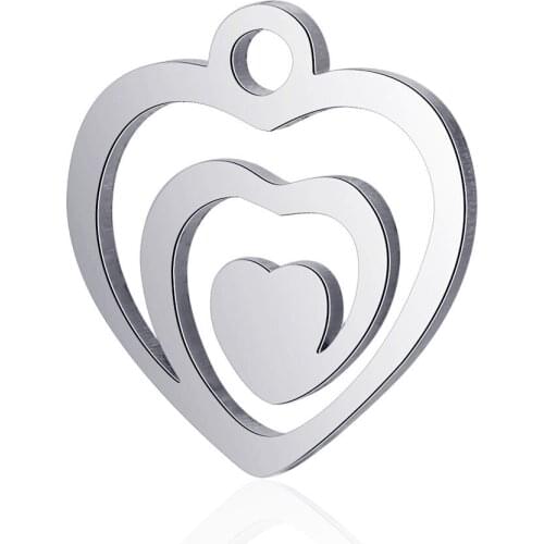 10pcs Heart In Heart Pendant Real Stainless Steel Charms DIY Pendants for Fashion Handmade Jewelry Making Findings Accessories