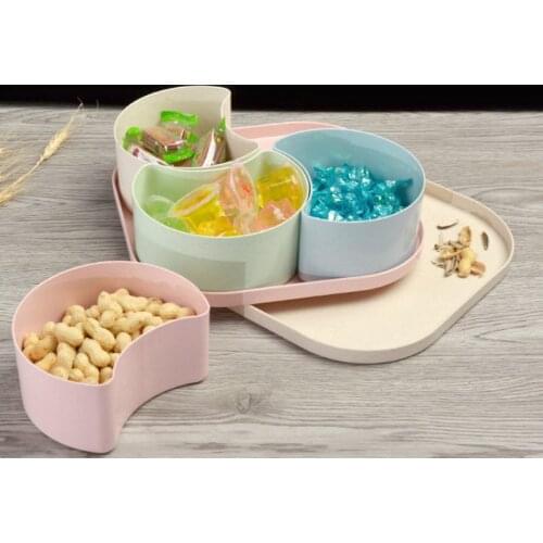 Wheat straw dry fruit plate with cover multi grid candy box Snack Plate wedding new year fruit plate