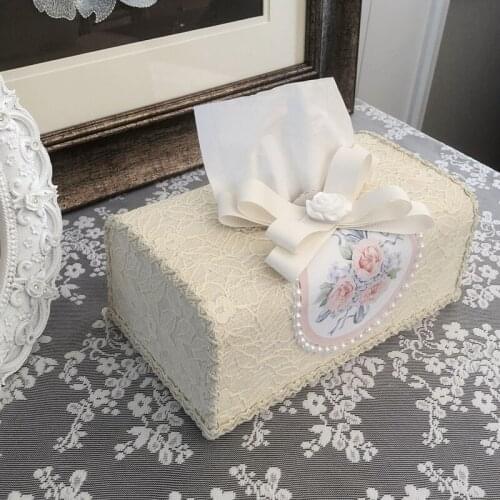 Retro embroidery lace French American pastoral Korean High-end tissue box high-end handmade pearl paper box Napkin Storage