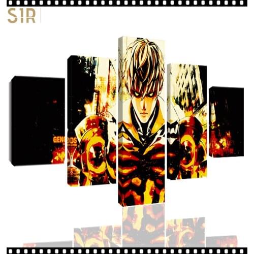 Saitama Wall Art 5 Pieces Canvas Painting One Punch Man Poster Pictures Home Decor Living Room HD Printed Game Poster Anime