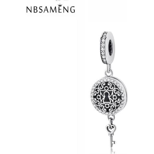 New Original 100% 925 Sterling Silver Bead Charm Regal Key Pendant Charms Love Lock Fit Bracelets Women Diy Jewelry
