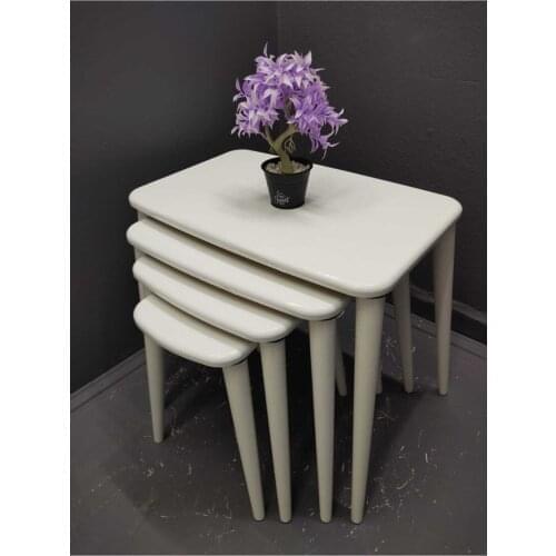 Modern Luxury Mdf 4'lü Metal Pedestal Dark Walnut Clover Coffee table, Both Zigon Both Medium Tripod Can Model coffe table